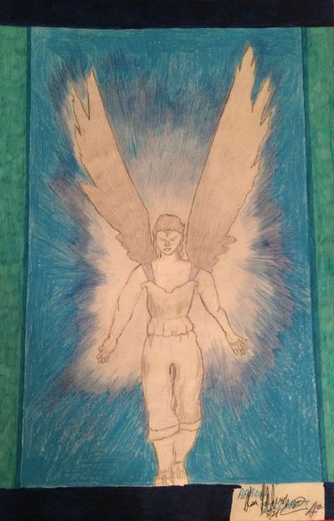 Angelic Divinity 18’’ by 24’’ $220.00 mixed media Drawing, colored pencil, marker