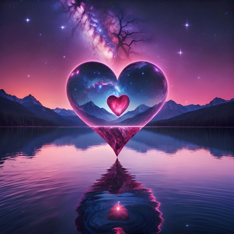 A heart in a beautiful landscape symbolizing love.