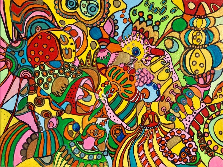 (available)  doodles SMALL THINGS  30*40*2cm. ready to hang. acrylic on canvas, original, unique