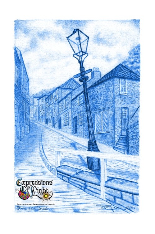 ExpoLight-Graphic-Arts-Lincoln-City-Steep-Hill-1990-0001 (Water-Coloured-Blue-Sepia-SP)