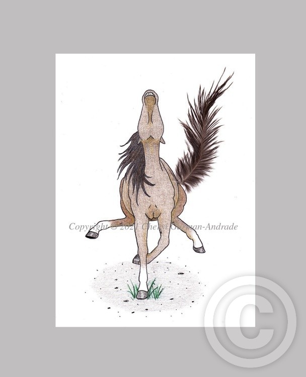Whimsical Frolicking Horse Feathers Illustration
