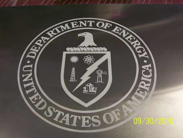 department of energy, etching on aluminum.