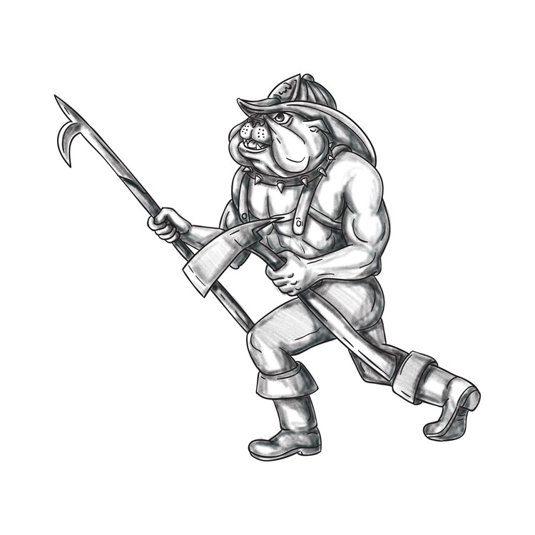 Bulldog Firefighter Pike Pole Fire Axe Tattoo