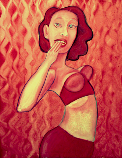 red hand mouth lady