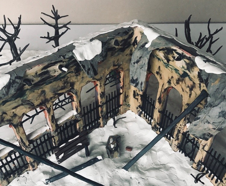 Ruins in the Park, plasticine, cardboard, 50x35x19.5 cm