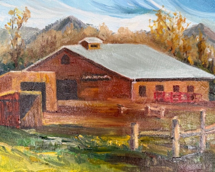 $120 Wheeler Farm Barn 10”x8” oil on panel