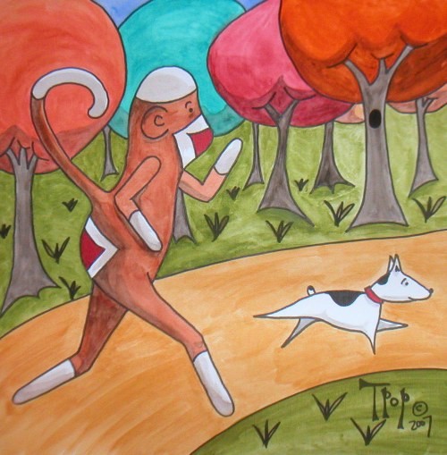 Jogging Sock Monkey with Dog