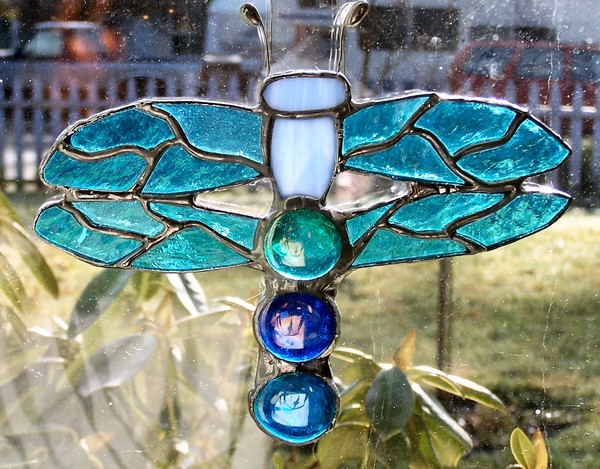 Blue Dragonfly Stained Glass Suncatcher