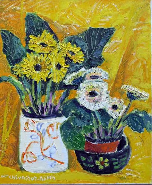 FLOWERS ON CHINESE YELLOW SILK