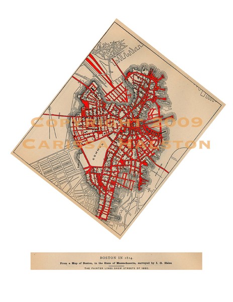 Boston Valentine, altered map of Boston, quotes from Bostonians on back
