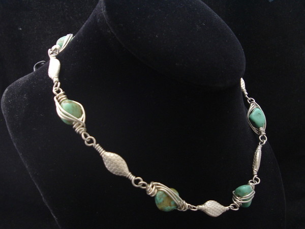 Turquoise and Silver Herringbone