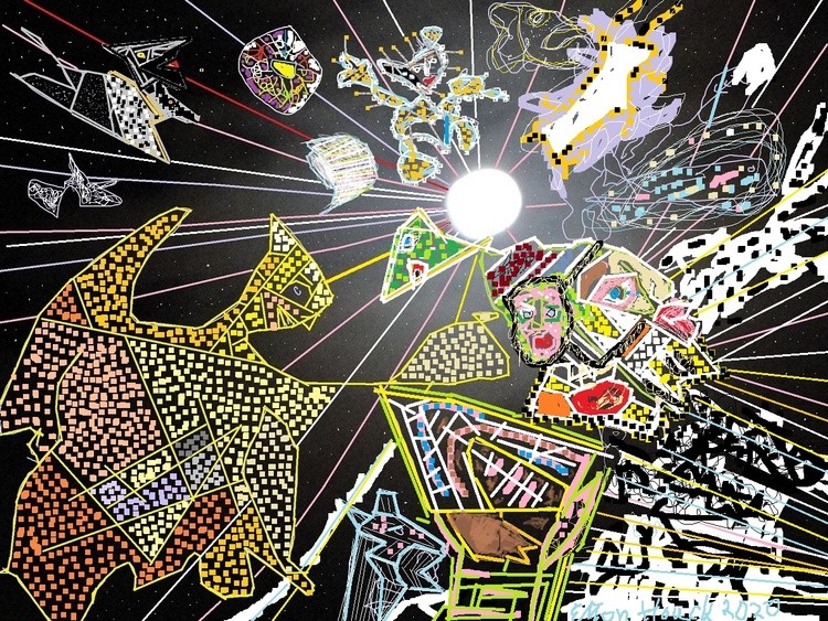 Space debris in the shadow of the moon...(c)..2020..elton houck...digital debri fields. art