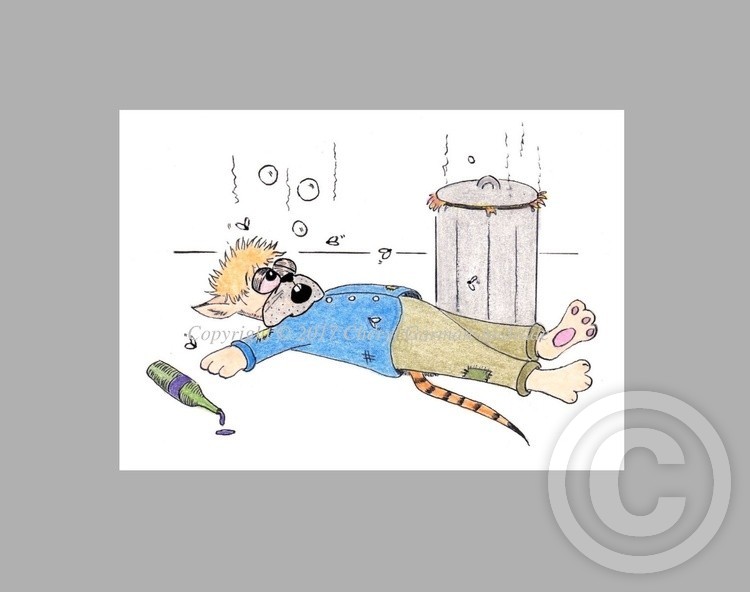  Whimsical Bumkin the Drunkard Cat Totally Trashed Illustration 