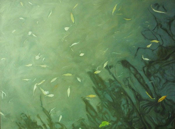 Water surface with leaves