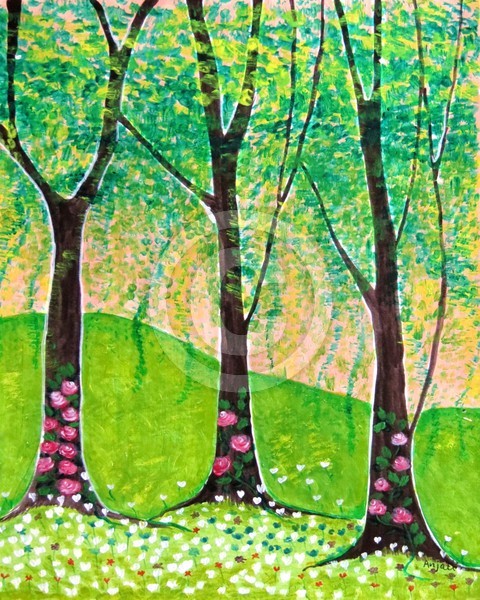 Blossom,lush green landscape blossom, Original art
