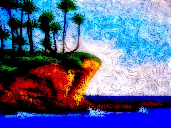 Palm trees on an ocean bluff