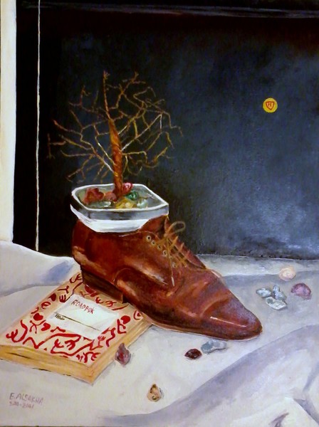A Shoe, Wire tree, and a Travel Book 