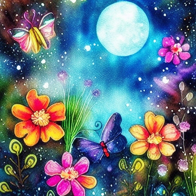 Flowers and butterflies ink and water art