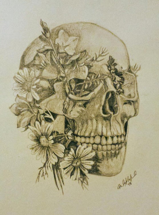 Skull and Flowers