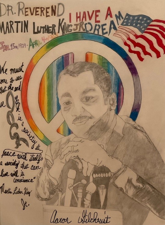 Martin Luther King 26’’ by 34’’ $310.00 mixed media Drawing colored pencil 1:26:2019
