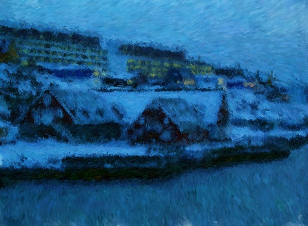Greenland Harbor Buildings in Nuuk Impressionist Digital Painting