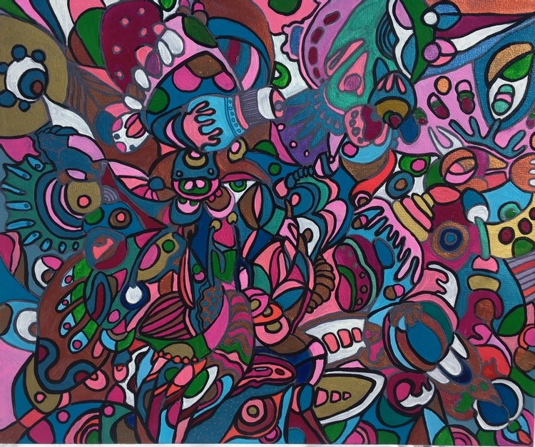 (available)  colorful abstract doodles MILK 38*46*2cm. acrylic on stretched canvas, unique original