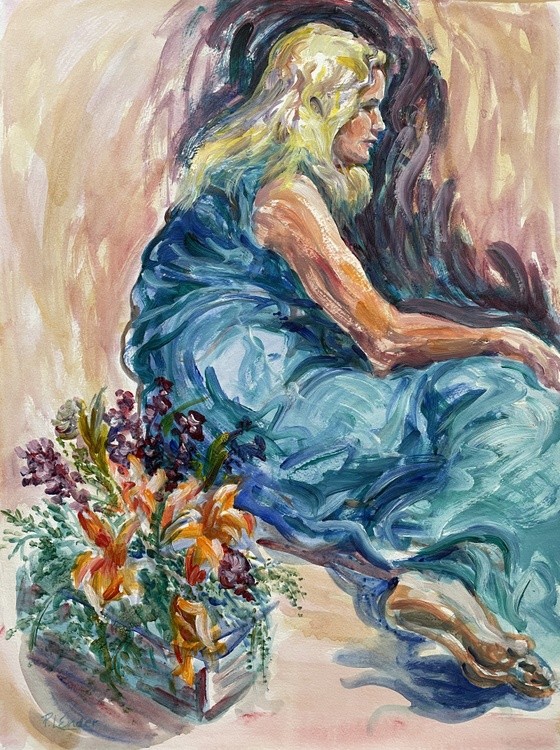 Woman in Blue Dress