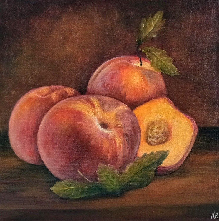 Peaches oil painting