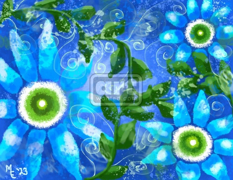 Whimsical Blue Green Floral Abstract