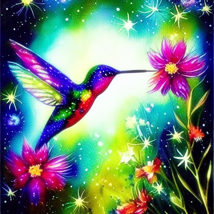 Hummingbird ink and water art