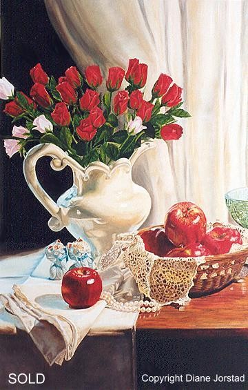 Red Silk Roses & Apples