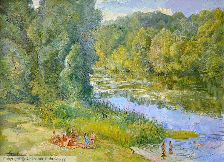 Riverside - beautiful summer landscape in calm green shades
