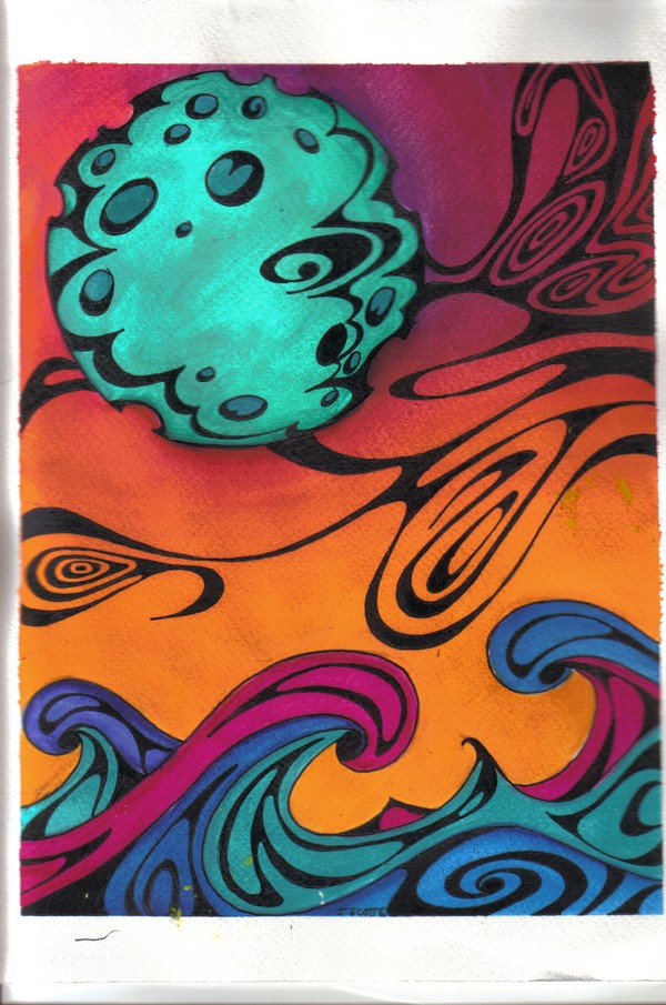 Blue Moon over waves of color