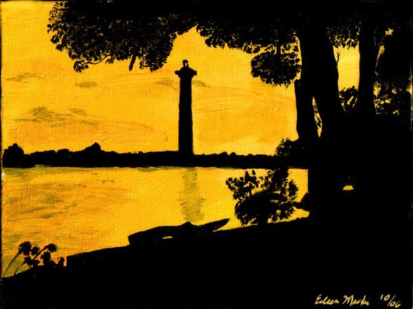 the sun sets on Perry's Monument