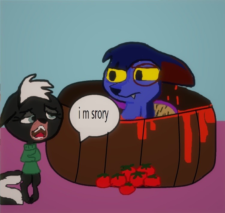 skunkley AND DERPY  derpybat taking a bath in tomato paste