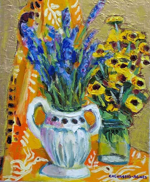 FLOWERS COMPOSITION ON CHINESE SILK