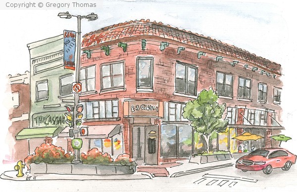 Esqina, eighth and mass graphic watercolor