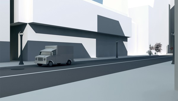 camioneta en ciudad - cartoon