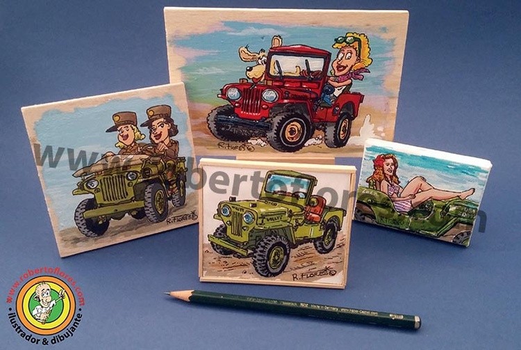 Jeep cartoons on mini canvas (1)
