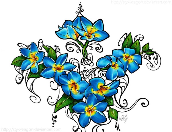Blue Fire Plumeria Tattoo