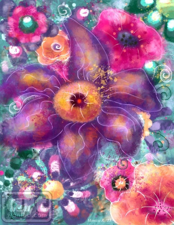 Whimsical Floral Poppies Lily Teal Pink Purple Orange