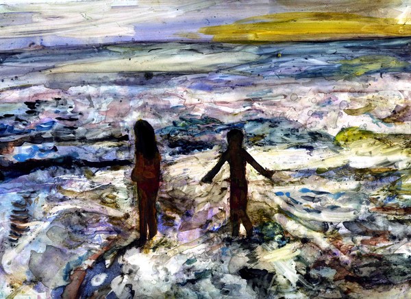MY KIDS AT SUNSET AT THE BEACH