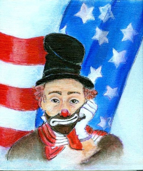 red white and blue clown