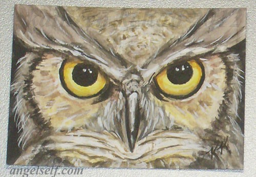 Great Horned Owl Face ACEO