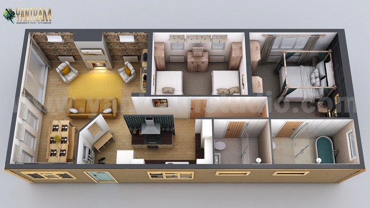 New Small Home Design 3D Floor Plan by Architectural Rendering Company, Vancouver - Canada