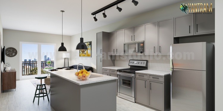 Stunning living kitchen 3d Interior photo-realistic Design, Texas - USA