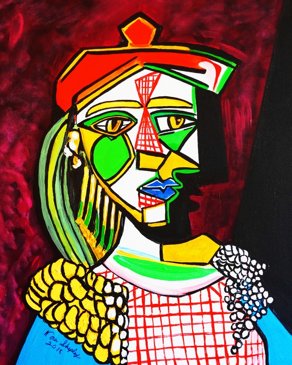 RED CHECKERS  PICASSO STYLE