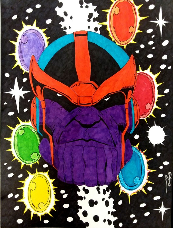 Thanos and the infinity gems full color sketch. 