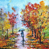 Fall rain acrylic painting aceo