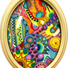 611. oval shaped upcycled colorful abstract